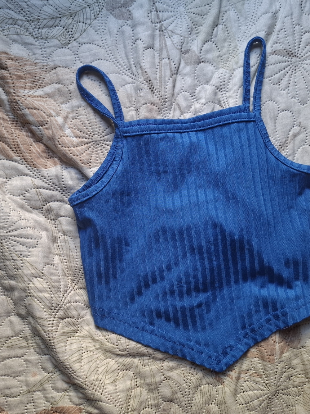 Blue Ribbed Spaghetti-Strap Kids One-Piece - Picture 2 of 2
